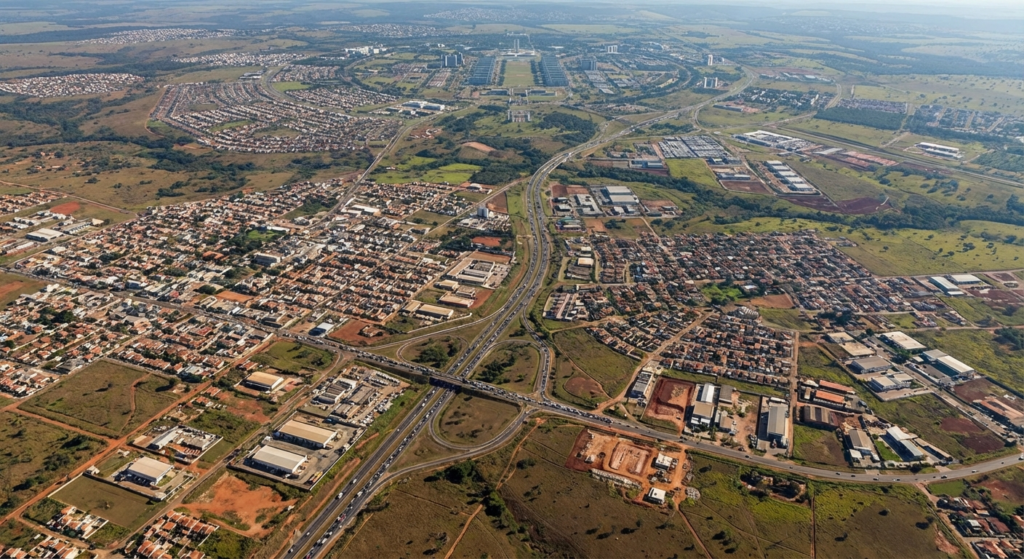 Cidades do entorno de Brasília conectadas por rodovias na região metropolitana