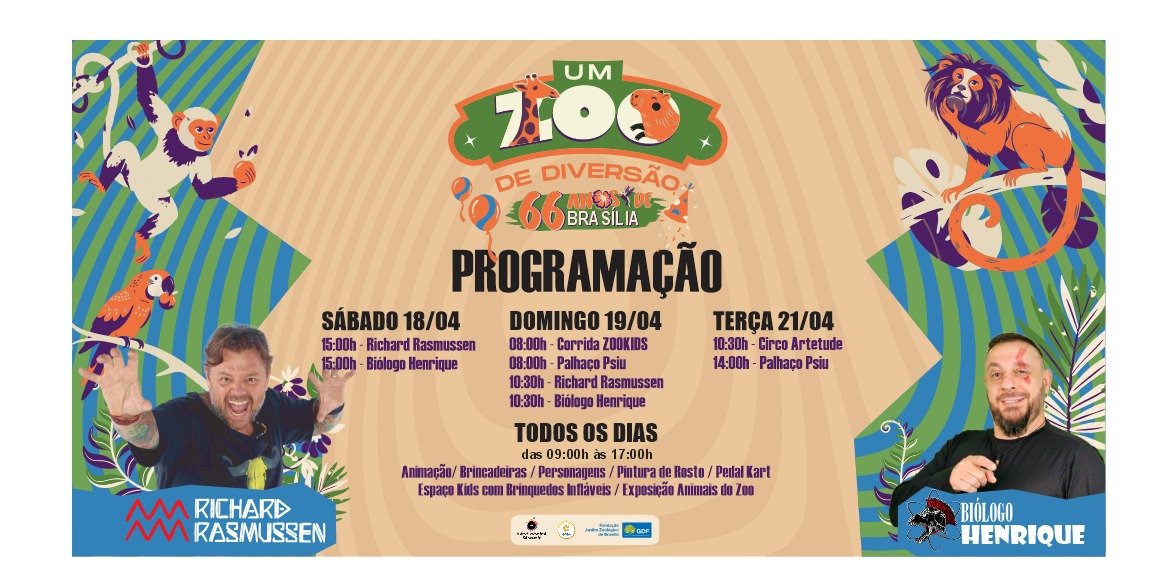 Zoológico de Brasília celebra 66 anos da capital com quatro dias de programação gratuita