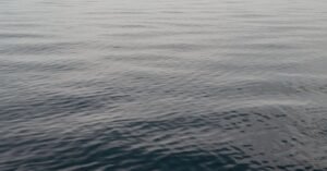 Superfície de água de um lago com ondulações suaves em dia nublado