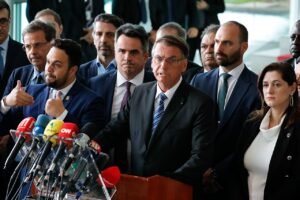 Jair Bolsonaro durante pronunciamento no Palácio do Planalto, em novembro de 2022