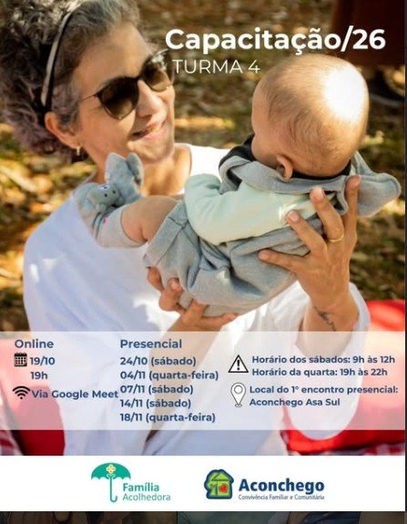 Cartaz da capacitação turma 4 com as datas dos encontros e uma mulher segurando um bebê